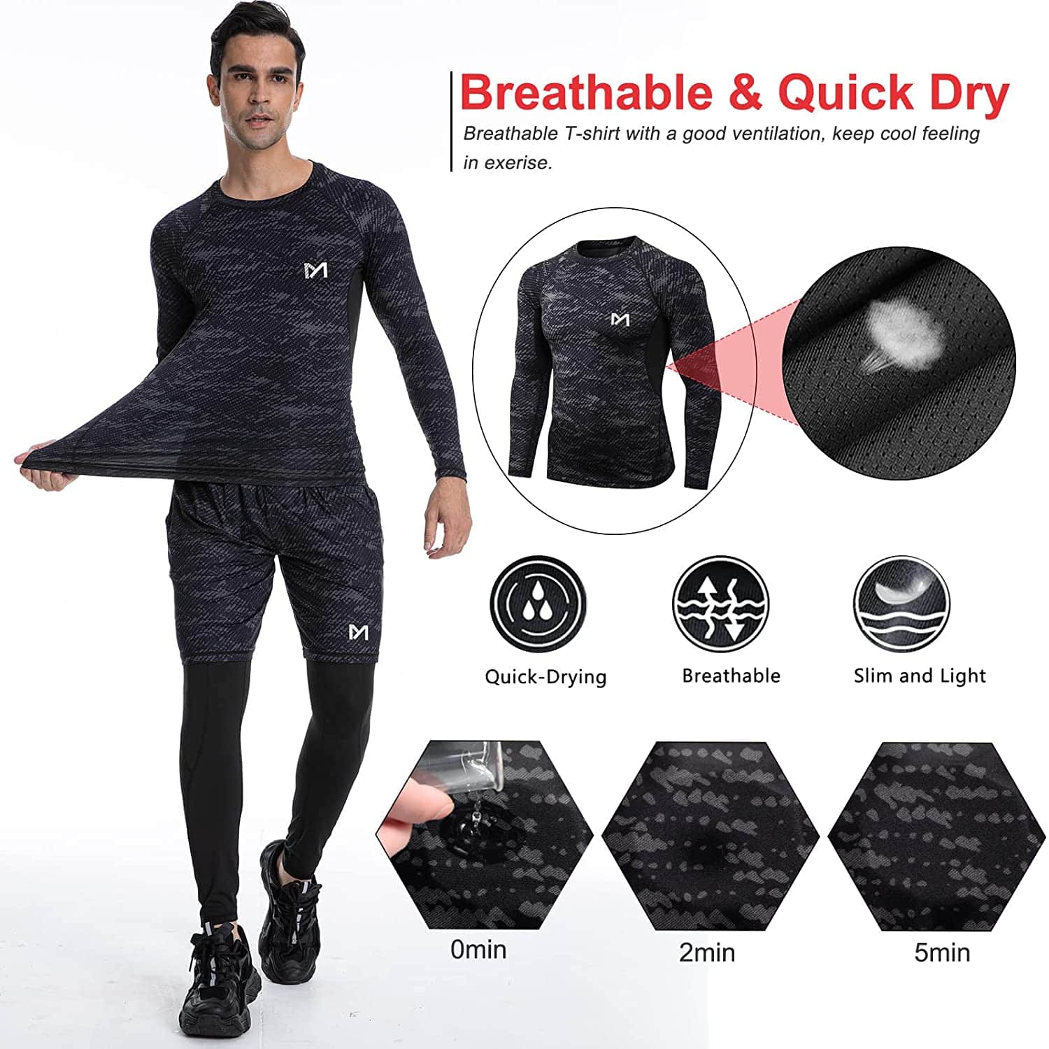 MEETYOO Tee Shirt Compression Homme Manche Longue, Baselayer Maillot  Running Vetement Fitness pour Sports Jogging Musculation